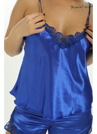 CLZ946 Saks Mavi Saten Babydoll Şortlu Takım