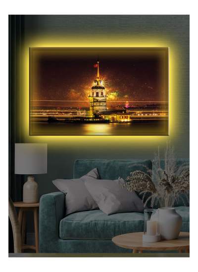 CLZ104 Led Işıklı Kız Kulesi Gece Görünüm Tablosu  (70 x 50) cm