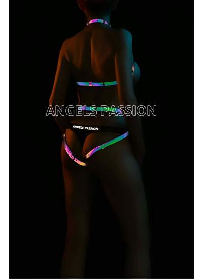 CLZ41 Erotik İç Giyim Reflektörlü Seksi Body Harness - Ürün Rengi:Rainbow Reflektör