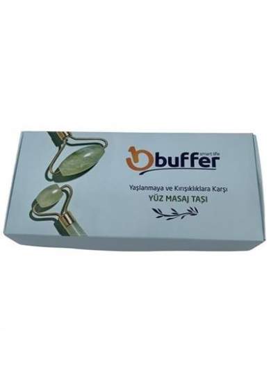 BUFFER® Özel Süngerli Kutusunda Kırılmaz Çift Taraflı 2li Cilt Yüz Masaj Aleti Jade Roller Yeşim Taş