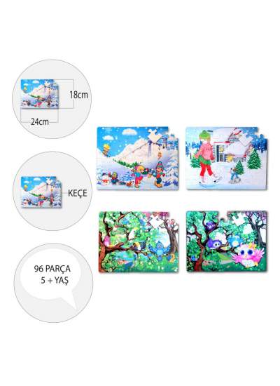 CLZ247 4 Set - 96 Parça  Kış ve Baykuş 5+ Keçe Yapboz - 5 Yaş Puzzle