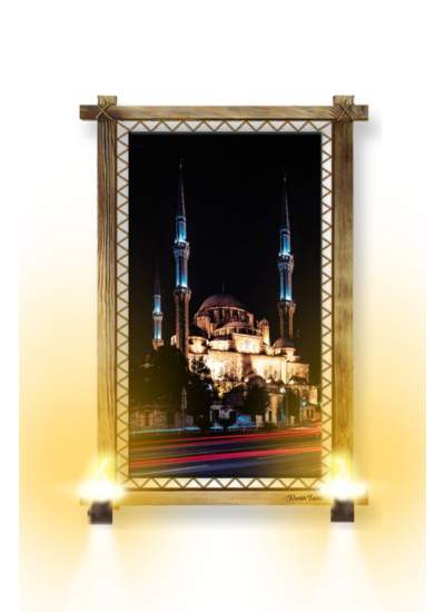 CLZ104  RUSTİK IŞIKLI Camii Kanvas Rustik Tablo B  (66 x 45) cm