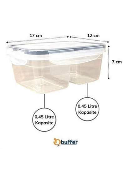 BUFFER® 2 Bölmeli 0,45+0,45 Litre Kilitli Kapaklı Erzak Saklama Kabı LC-524