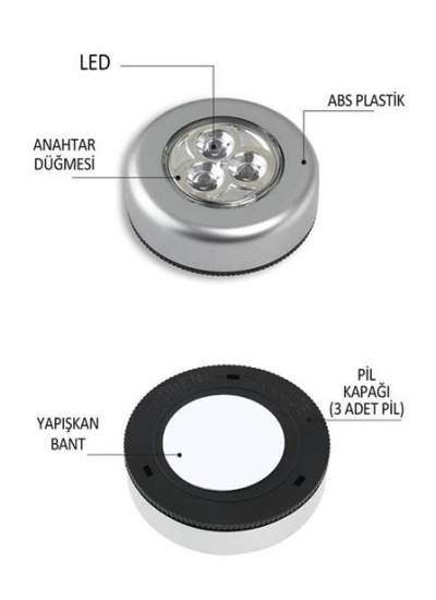 BUFFER® Kablosuz Spot Pilli Dokunmatik Led Lamba 3 Ledli Dolap Lambası