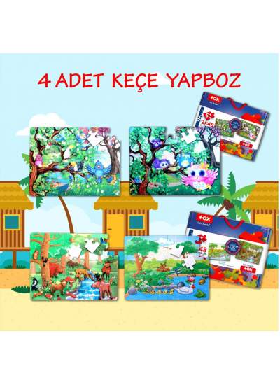 CLZ247 4 Set - 96 Parça  Orman ve Baykuş 5+ Keçe Yapboz - 5 Yaş Puzzle