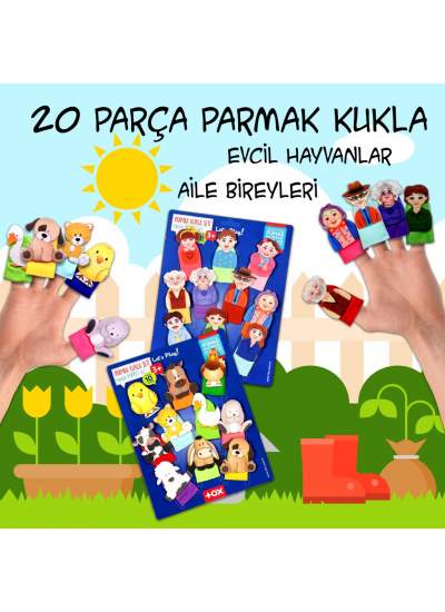 CLZ247 2 Set - 20 Parça  Evcil Hayvanlar ve Aile Bireyleri Parmak Kukla