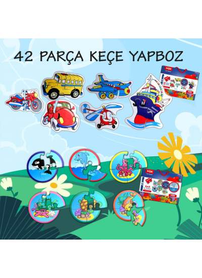 CLZ247 12 Set - 42 Parça  Deniz Canlıları ve Ulaşım Araçları 2+ Keçe Yapboz - 2 Yaş Puzzle