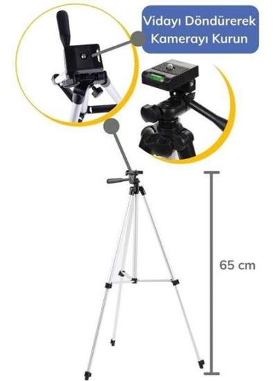 BUFFER® 360 Derece Ayarlanabilir Katlanabilir Profesyonel Çekime Uygun 65 cm Ayaklı Tripod