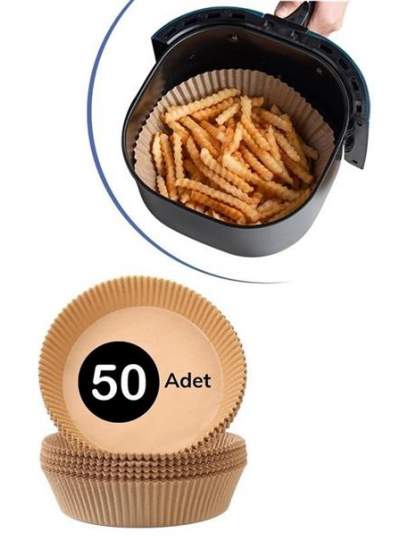 50 Adet Air Fryer Pişirme Kağıdı Tek Kullanımlık Hava Fritöz Yağ Geçirmez Yapışmaz Tabak Model