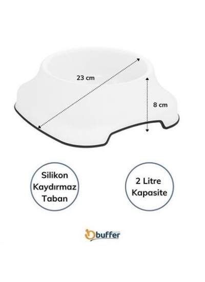 BUFFER® Silikon Kaydırmaz Taban Plastik Kedi ve Köpek Mama ve Su Kabı 2 L