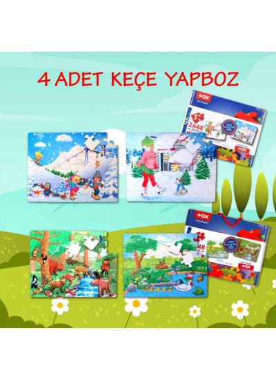 CLZ247 4 Set - 96 Parça  Orman ve Kış 5+ Keçe Yapboz - 5 Yaş Puzzle