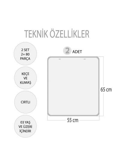 CLZ247 2 Set - 80 Parça  Evcil ve Vahşi Parça Birleştirme Oyunu Keçe Cırtlı Duvar Panoları , Eğitici Oyuncak