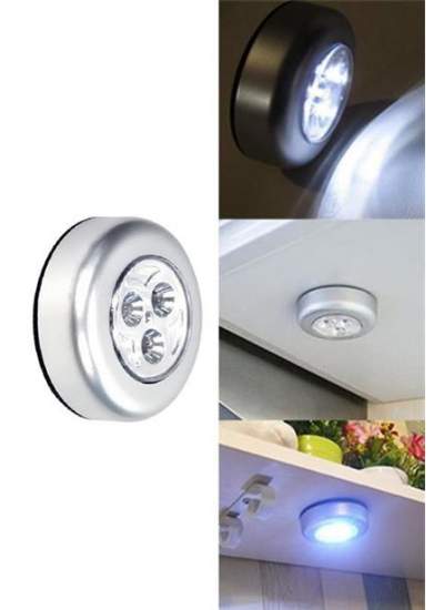 BUFFER® Kablosuz Spot Pilli Dokunmatik Led Lamba 3 Ledli Dolap Lambası