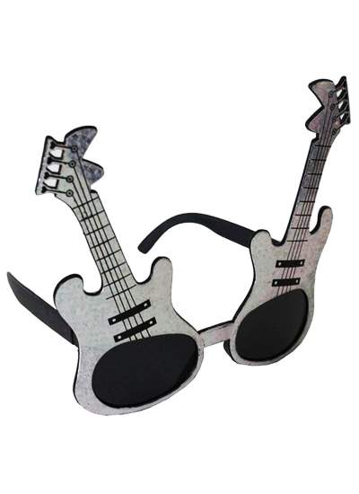 Gümüş Renk Rockn Roll Gitar Şekilli Parti Gözlüğü 15x15 cm (CLZ)