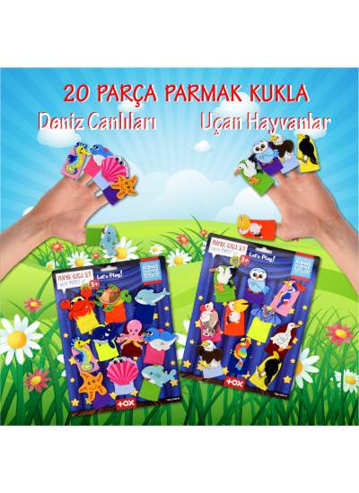 CLZ247 2 Set - 20 Parça  Deniz Canlıları ve Uçan Hayvanlar Parmak Kukla