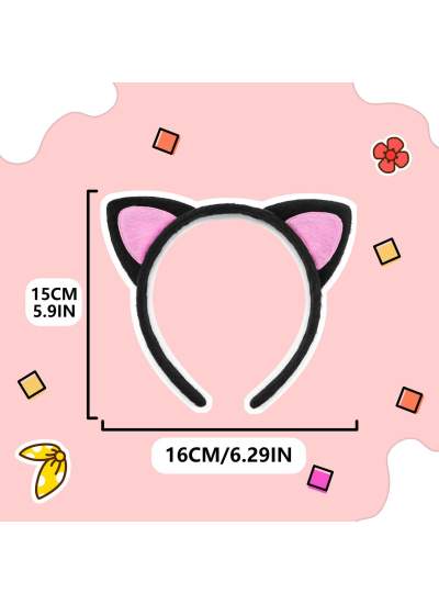 CLZ192 Sevimli Kedi Kulak Pofuduk Kedi Taç Siyah İçi Pembe Renk 17x15 cm (4172)