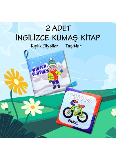 CLZ247 2 Kitap  İngilizce Kışlık Giysiler ve Taşıtlar Kumaş Sessiz Kitap