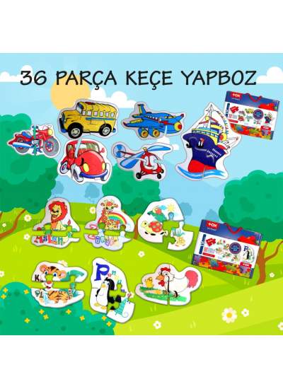 CLZ247 12 Set - 36 Parça  Hayvanlar ve Ulaşım Araçları 2+ Keçe Yapboz - 2 Yaş Puzzle