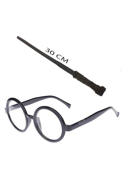 Harry Potter Asası 30 cm ve Siyah Çerçeveli Harry Potter Gözlüğü Seti (CLZ)