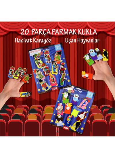 CLZ247 2 Set - 20 Parça  Hacivat Karagöz ve Uçan Hayvanlar Parmak Kukla