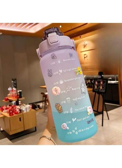 BUFFER® 2 Litre Motivasyon Su Şişesi Sızdırmaz Dayanıklı Kapaklı Şık Tasarımlı Renkli Su Matarası 3d ve 2d Sticker Hediyeli