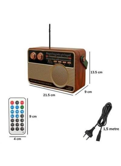 BUFFER® 506B Dekoratif Eskitme Nostalji Uzaktan Kumandalı Radyo Usb/Aux/Hafıza Kartı/Bluetooth/Şarjl