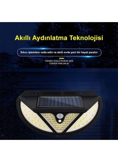 CLZ192 MX-118 118 SMD LEDLİ HAREKET SENSÖRLÜ ÜÇ MODLU SOLAR DUVAR LAMBASI (4172)