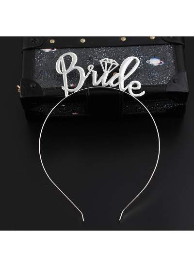 Gümüş Renk Bride Yazılı Metal Gelin Tacı Bride Taç (CLZ)