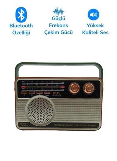 BUFFER® 506B Dekoratif Eskitme Nostalji Uzaktan Kumandalı Radyo Usb/Aux/Hafıza Kartı/Bluetooth/Şarjl