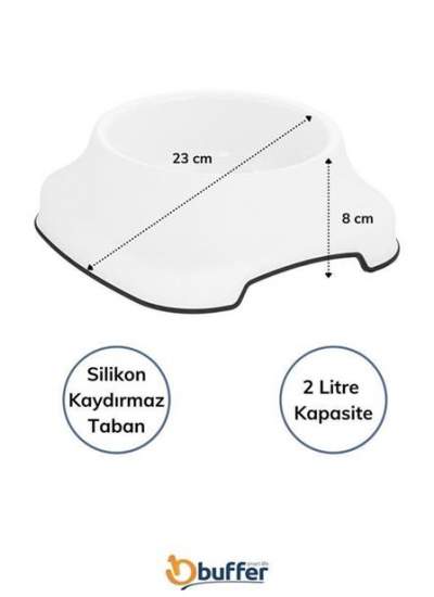 BUFFER® Silikon Kaydırmaz Taban Plastik Kedi ve Köpek Mama ve Su Kabı 2 L