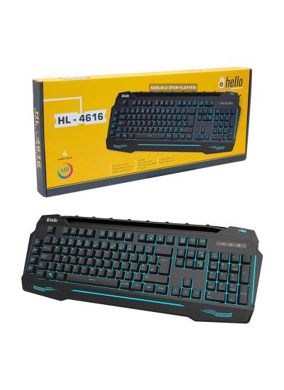 CLZ192 HELLO HL-4616 4 MAKRO TUŞLU 3 RENK IŞIKLI KABLOLU GAMING OYUNCU KLAVYE (4172)