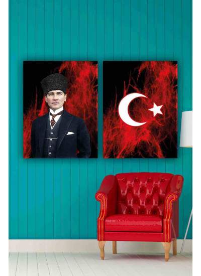 CLZ104 Atatürk ve Bayrak  Tabloları  (70 x 50) cm