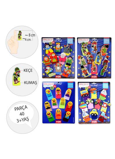 CLZ247 4 Set - 40 Parça  Masal Kahramanları , Emojiler, Karagöz  Hacivat ve Taşıtlar Parmak Kukla