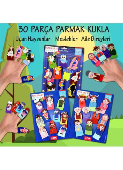 CLZ247 3 Set - 30 Parça  Meslekler, Aile Bireyleri ve Uçan Hayvanlar Parmak Kukla