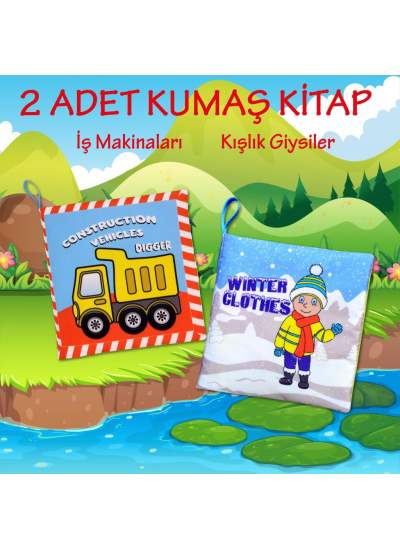 CLZ247 2 Kitap  İngilizce Kışlık Giysiler ve İş Makinaları Kumaş Sessiz Kitap