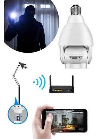 BUFFER® WiFi 360 Panoramik Ampul Kamera Gece Görüş Ses Akıllı Hareket Algılayıcı