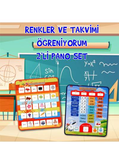 CLZ247 2 Set - 73 Parça  Takvimi ve Renkleri Öğreniyorum  Keçe Cırtlı Duvar Panoları , Eğitici Oyuncak