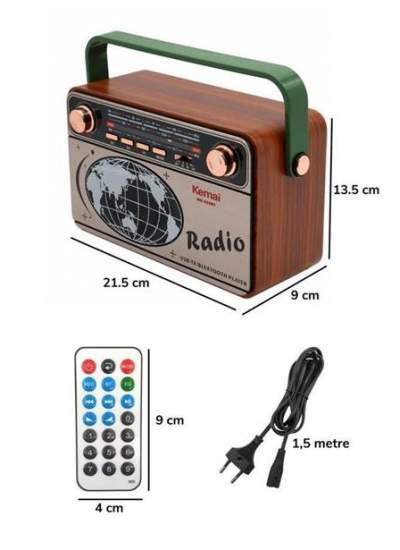 BUFFER® 503B Dekoratif Eskitme Nostalji Uzaktan Kumandalı Radyo Usb/Aux/Hafıza Kartı/Bluetooth/Şarjl