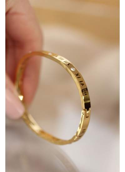 CLZ943  316L Çelik Roma Rakamlı Gold Renk Cartier Bilezik