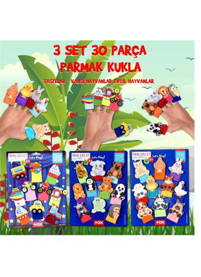 CLZ247 3 Set - 30 Parça  Taşıtlar, Evcil ve Vahşi Hayvanlar Parmak Kukla