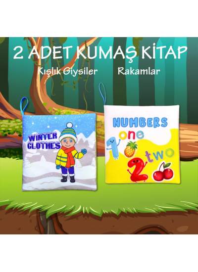 CLZ247 2 Kitap  İngilizce Kışlık Giysiler ve Rakamlar Kumaş Sessiz Kitap