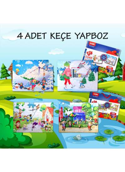 CLZ247 4 Set - 96 Parça  Kış ve Oyun Parkı 5+ Keçe Yapboz - 5 Yaş Puzzle