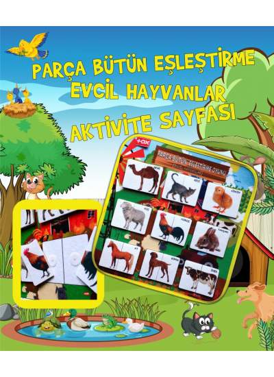 CLZ247  ( Evcil Hayvanlar ) Parça-Bütün Eşleşmeler Keçe Cırtlı Aktivite Sayfası - Çocuk Etkinlik, Eğitici