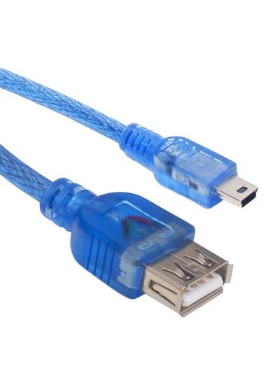 CLZ192 USB 5 PİN ERKEK-USB DİŞİ IPOD KABLOSU MAVİ ŞEFFAF 40 CM (4172)