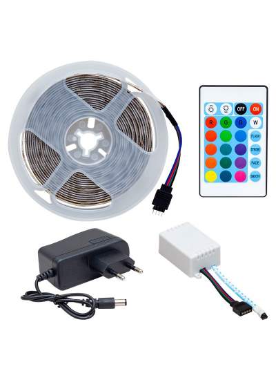 CLZ192 SİLİKONSUZ 5 METRE RGB ŞERİT LED ANİMASYON DEVRELİ + ADAPTÖR SET (4172)