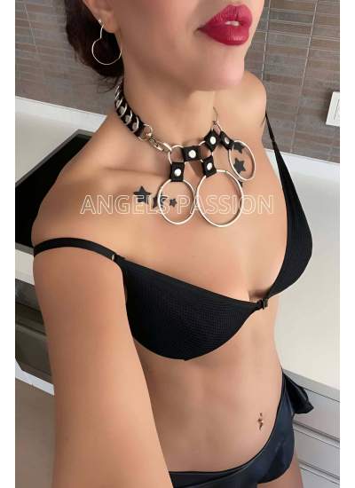 CLZ41 Lastik ve Halka Detaylı Seksi Choker - Ürün Rengi:Siyah