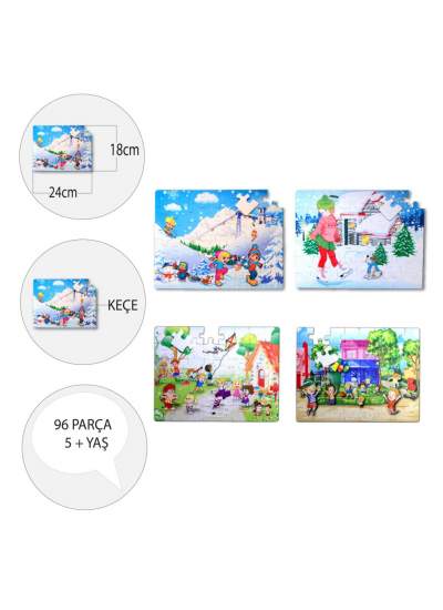 CLZ247 4 Set - 96 Parça  Kış ve Oyun Parkı 5+ Keçe Yapboz - 5 Yaş Puzzle