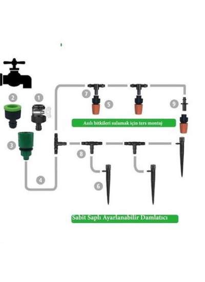 BUFFER® 15 Metre Bahçe Damlama Sulama Sistemi Seti Hortum ve Ek Parçaları