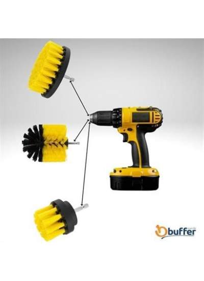 BUFFER® 3lü Matkap Ucu Banyo Küvet Duşakabin Araba Tekerliği Koltuk Yıkama Temizleme Fırçası Seti