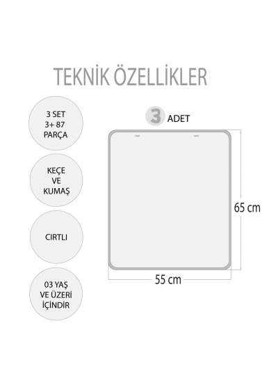 CLZ247 3 Set - 87 Parça  Az - Çok , Büyük - Küçük Meyve ve Sıradakini Biliyorum Oyunu Keçe Cırtlı Duvar Panoları , Eğitici Oyuncak